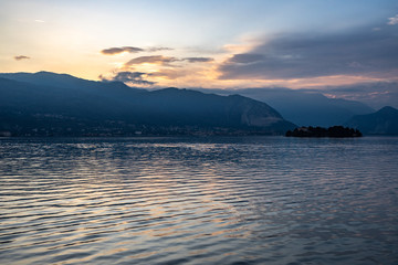 Ferry boat cursing on the Lake Maggiore toward Stresa, Piedmont, Italy