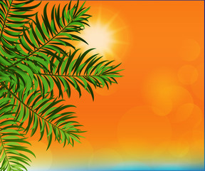 Fototapeta na wymiar Palm tree and sun tropical symbol background render vector image