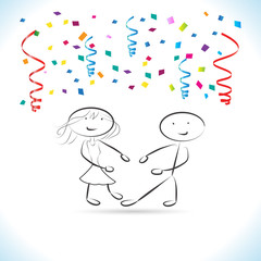 Partying confetti cartoon people card vector banner