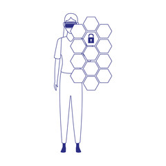 woman using technology of augmented reality vector design