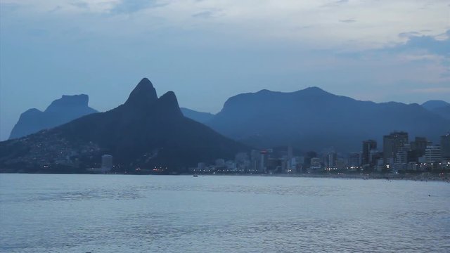 Dois Irmaos Two Brothers Mountain, sunset, Ipanema Beach Rio de Janeiro, Brazil