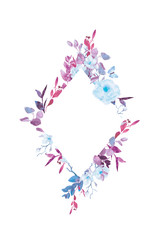 Hand-painted watercolor floral wreath on white background.Wreath, floral frame, watercolor flowers, peonies and roses, Illustration hand painted. Isolated on white background.