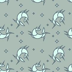 Cute illustration for childrens textile. Seamless pattern. Soft colors. White unicorns.