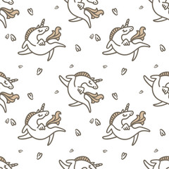 Cute illustration for childrens textile. Seamless pattern. Soft colors. White unicorns.