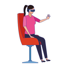 woman using technology of augmented reality vector design