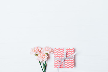 Festive flat lay composition of gift box