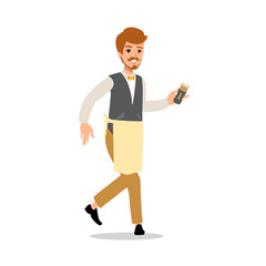 Set of vector flat style character barber guy in different static poses. Isolated on white background.