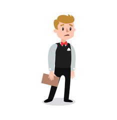 waiter wearing the uniform holding a dish of chicken cartoon character. Set of fun flat cartoon person. Isolated on white background.