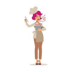 Cook female character vector design. Animate personage. Set of fun cartoon person. Isolated on white background.