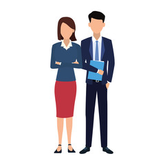 executive woman and man standing icon, flat design