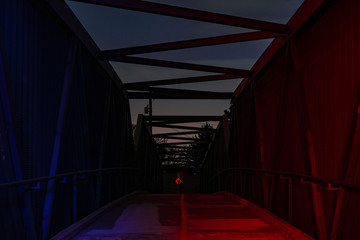 red and blue light bridge