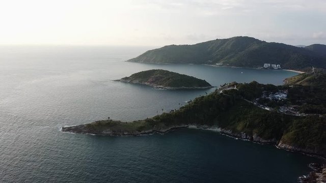 Aerial View Of Phuket Promthep Cape with sunset ,Phuket Promthep Cape Popular tourist attractions, Thailand.