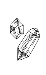 hand drawn crystals. Romantic decorative isolated elements perfect for gretting card, gift paper, wedding decor.