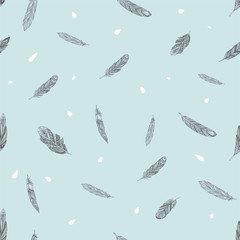 Vector Seamless pattern with ethnic feathers. Tribal Feathers Vintage Pattern. Hand Drawn Doodles.