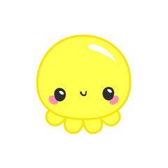Octopus fun logo. Baby and kids goods. Kawaii baby octopus on white background. Vector adorable octopus character.