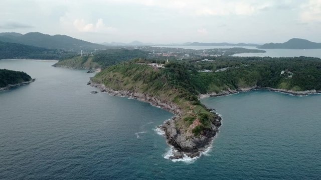 Aerial View Of Phuket Promthep Cape with sunset ,Phuket Promthep Cape Popular tourist attractions, Thailand.