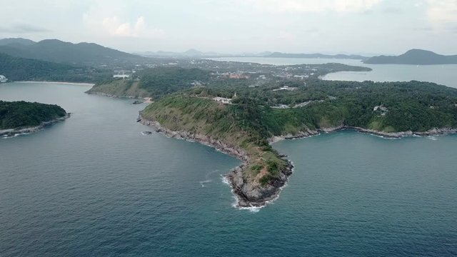Aerial View Of Phuket Promthep Cape with sunset ,Phuket Promthep Cape Popular tourist attractions, Thailand.