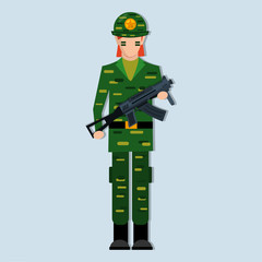 woman soldier holding weapon isolated vector illustration