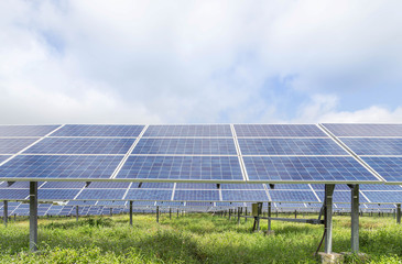 Close up rows array of polycrystalline silicon solar cells or photovoltaics cell in solar plant...
