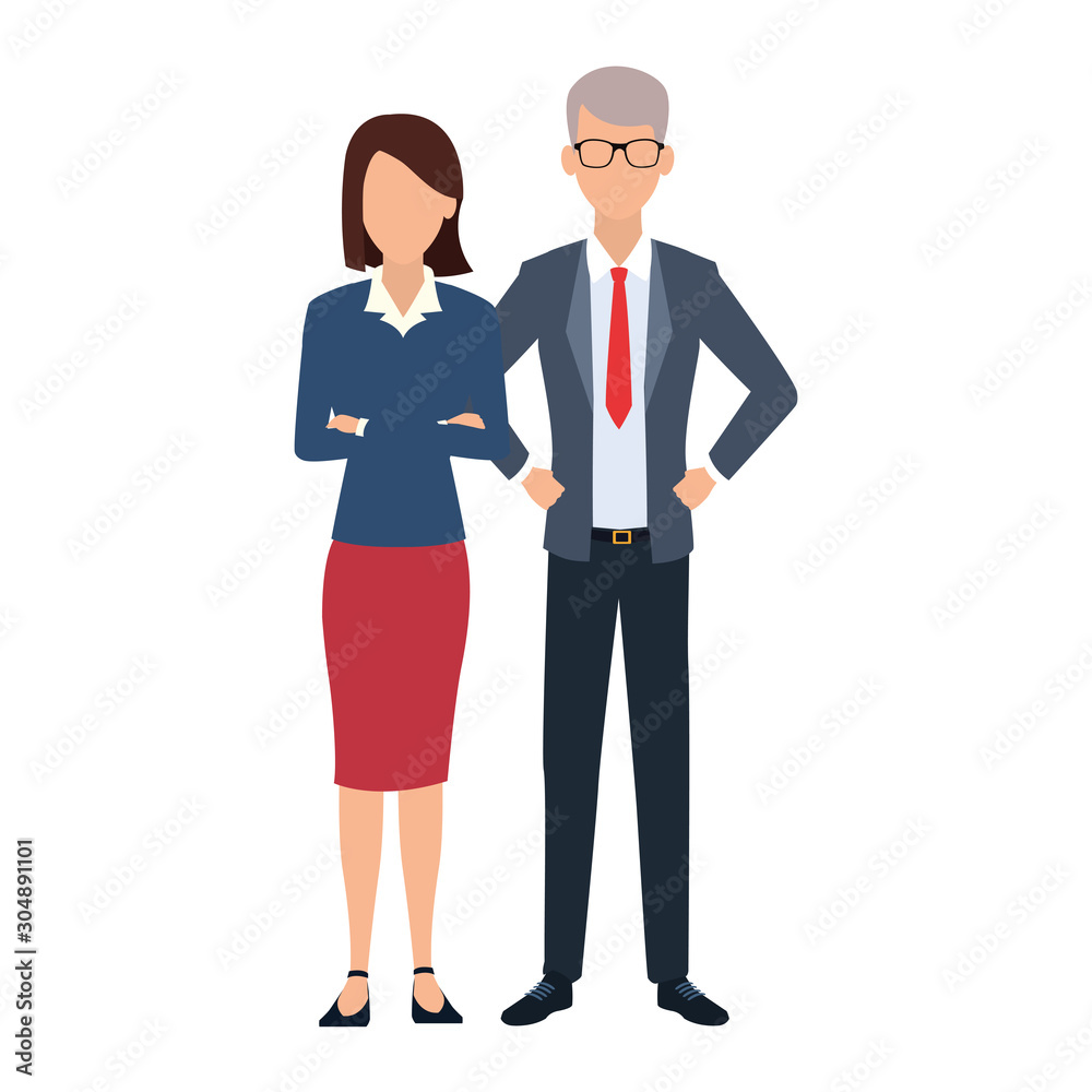 Wall mural executive woman and man standing icon, flat design