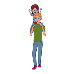 cartoon man carrying his little daughter on shoulders