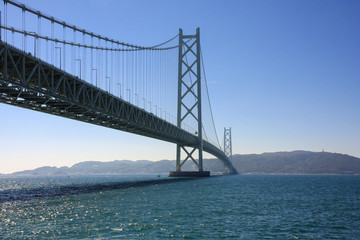 Akashi Kaikyo Bridge the longest suspension bridge in the world at Kobe, Japan.