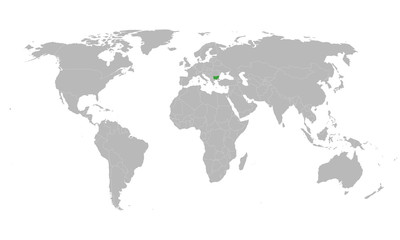 Fototapeta na wymiar Bulgaria map highlighted green on world map vector