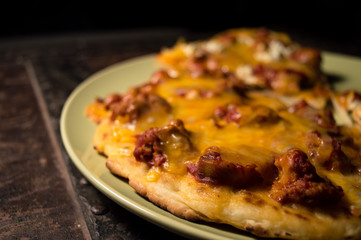 Closeup pizza with mushrooms and cheese