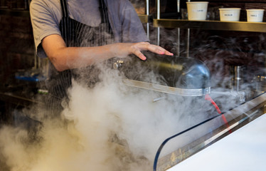 Chef making liquid nitrogen ice cream