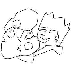 Couple kisses. Black and white illustration