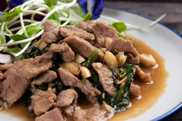 Stir-fried spicy beef with basil