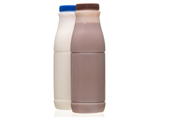 Bottle of fresh milk and chocolate milk  isolated on white .