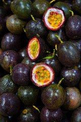 Juicy passion fruit cut in half