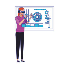 woman using technology of augmented reality vector design