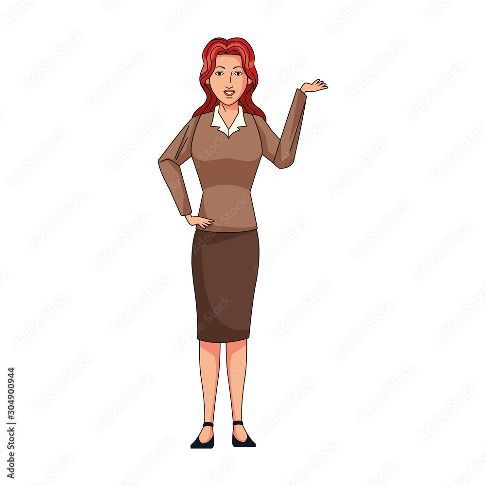 Poster executive woman standing icon, flat design