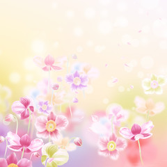 Abstract floral backdrop of pink flowers over pastel colors with soft style for spring or summer time. 