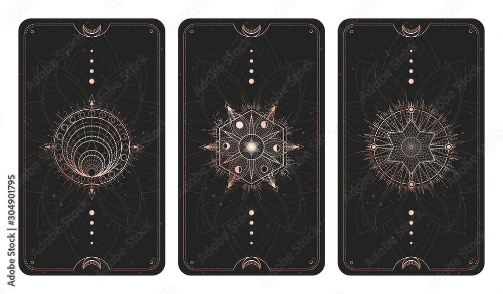 Canvas Prints vector set of three dark backgrounds with sacred symbols, grunge textures and frames. illustration i