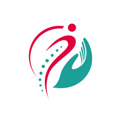 simple chiropractic logo. shilhouette of actve people and spine. spinal care vector template illustration