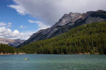 Beautiful View of Two Jack Lake during a sunny summer day. Taken in Banff National Park, Alberta, Canada.
