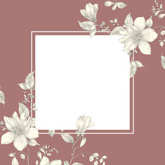 Magnolia pattern, line floral ornament. Wedding ornament concept. Floral poster, invite. Decorative greeting card, invitation design background