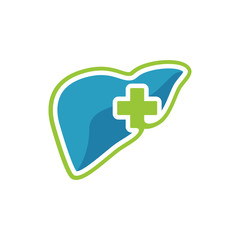 Liver care logo design vector. heart shilhoutte with medical symbol template illustration for liver doctor logo sign.