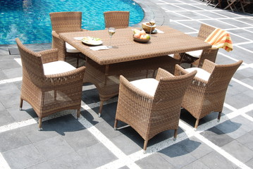 Artistic Ethnic Classy Modern Elegant Luxury Indoor Home Interiors and Outdoor Garden Park Furniture Table Chair Cabinet Accessories from Rattan Plastic Wicker or Wooden Materials for Hotel and House 