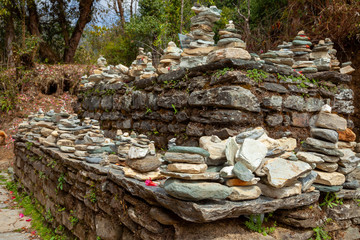 Stacking stone along the trail in Nepal
