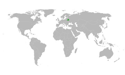 Belarus map marked green on world map vector