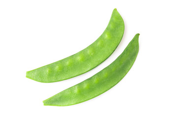 Snow peas isolated on white background. Closeup, Selective focus.
