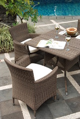 Artistic Ethnic Classy Modern Elegant Luxury Indoor Home Interiors and Outdoor Garden Park Furniture Table Chair Cabinet Accessories from Rattan Plastic Wicker or Wooden Materials for Hotel and House 