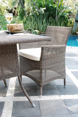 Artistic Ethnic Classy Modern Elegant Luxury Indoor Home Interiors and Outdoor Garden Park Furniture Table Chair Cabinet Accessories from Rattan Plastic Wicker or Wooden Materials for Hotel and House 