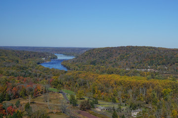Washington Crossing, PA: View of the Delaware River and Pennsylvania countryside from Bowman's Hill Tower in Washington Crossing Historic Park.