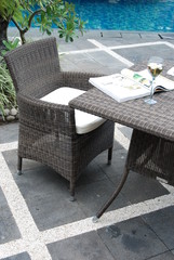 Artistic Ethnic Classy Modern Elegant Luxury Indoor Home Interiors and Outdoor Garden Park Furniture Table Chair Cabinet Accessories from Rattan Plastic Wicker or Wooden Materials for Hotel and House 