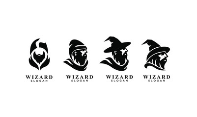 set of wizard badge logo icon design vector illustration - obrazy, fototapety, plakaty